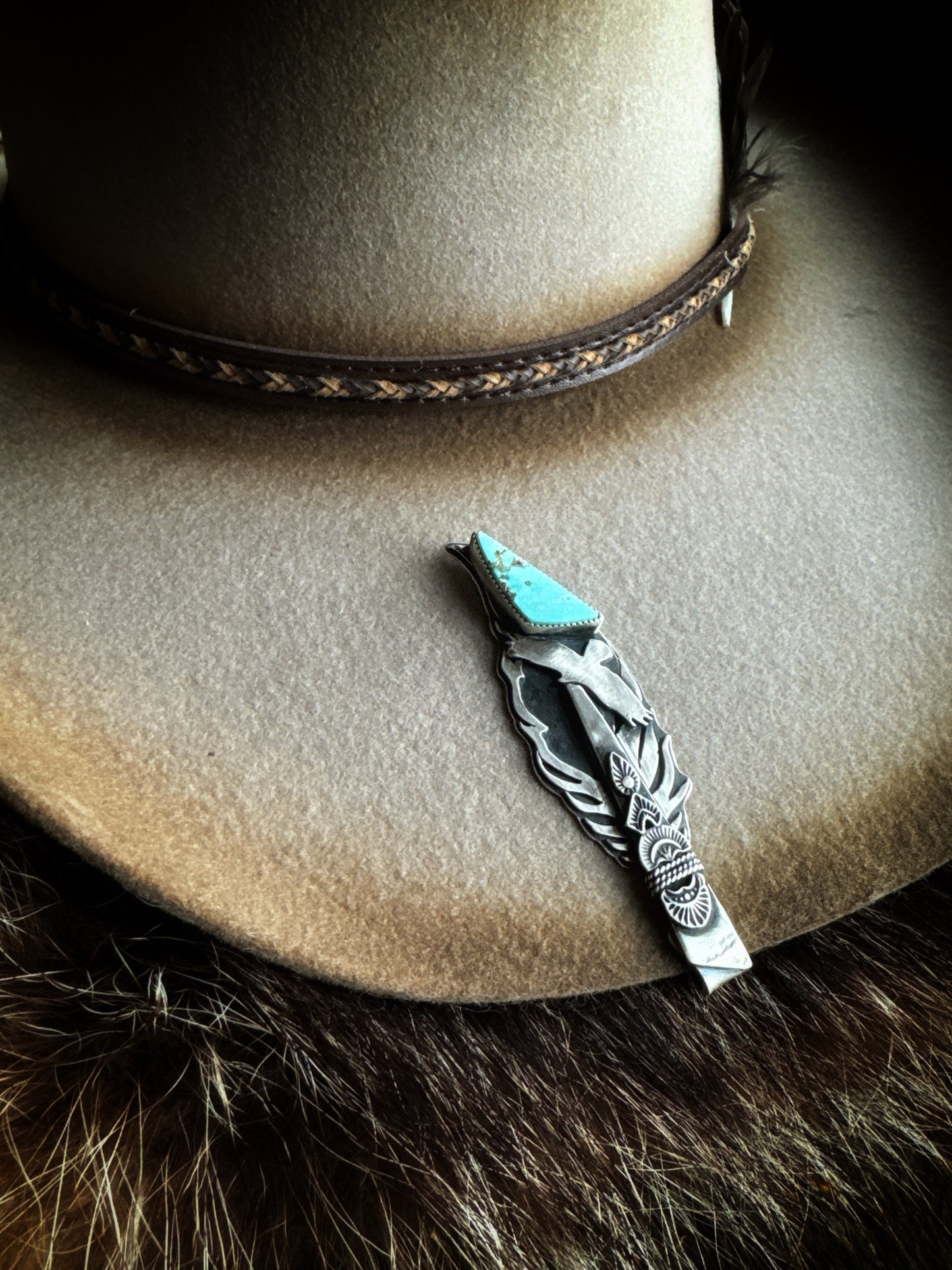 Feather Hat Brim Slider with Blue Gem Turquoise