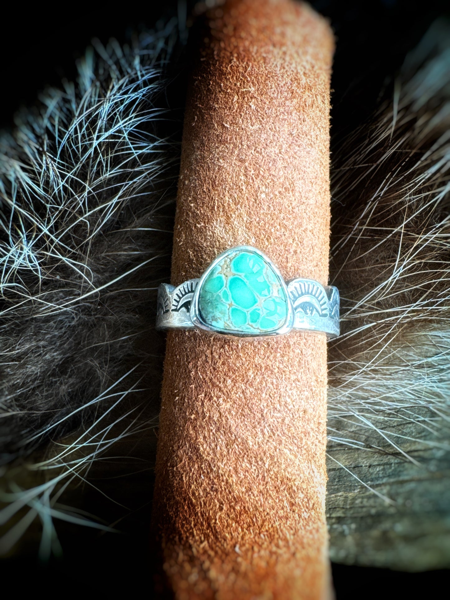 Australian Variscite Hand Stamped Ring Size 9.75