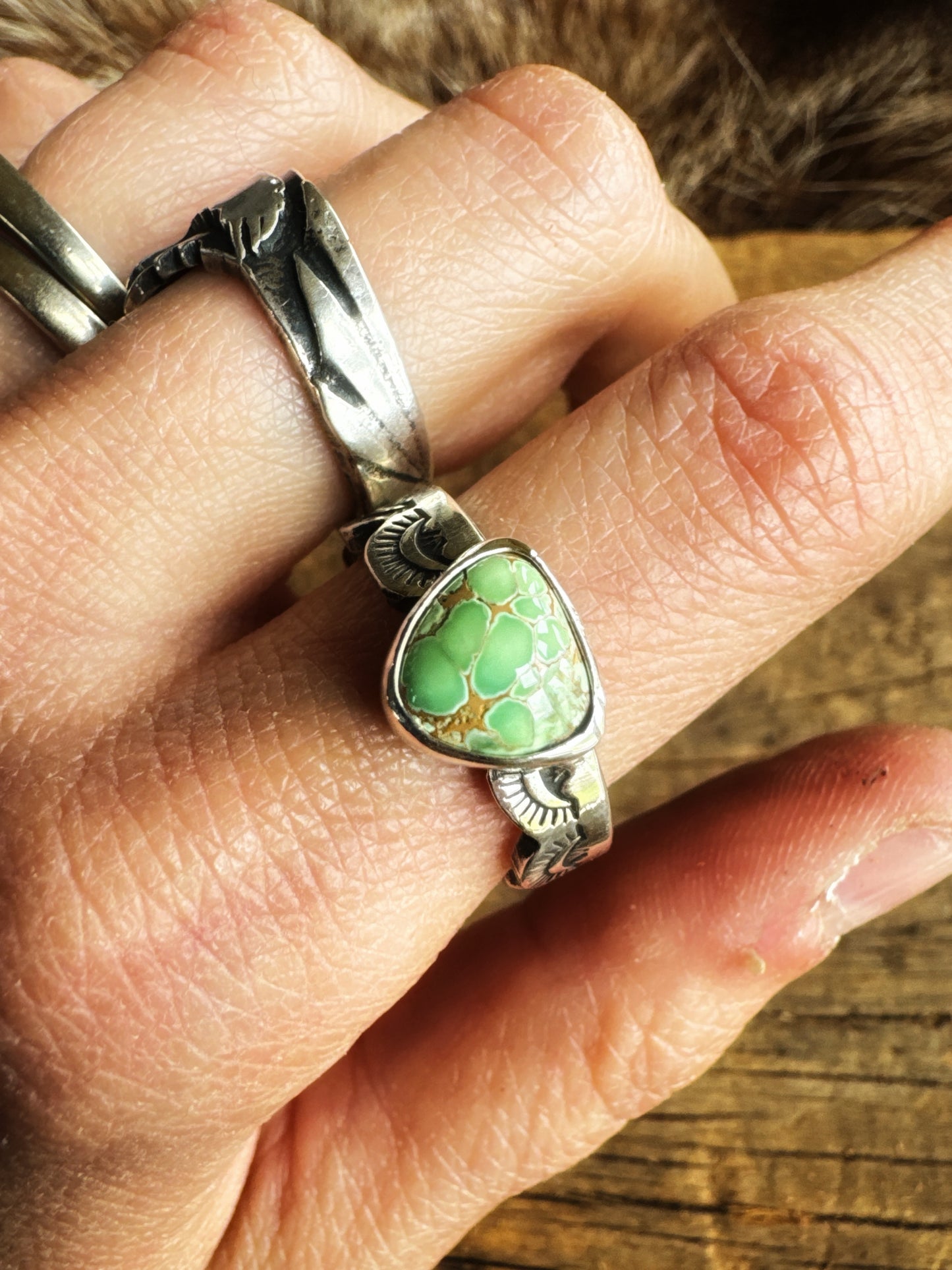 Australian Variscite Hand Stamped Ring Size 9.75