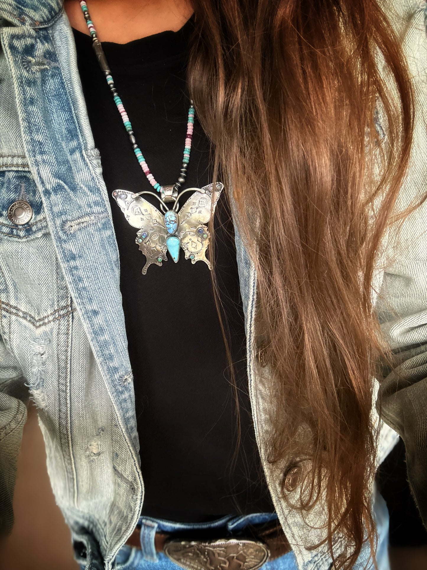 Big butterfly turquoise pendant