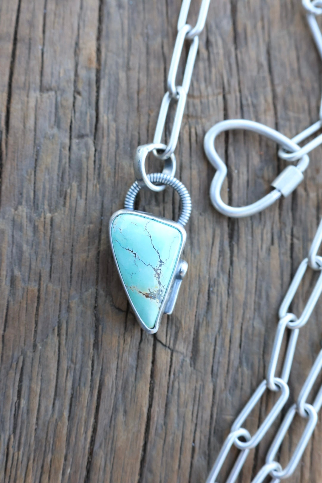 Stone mountian Turquoise paper clip chain with Heart Clasp