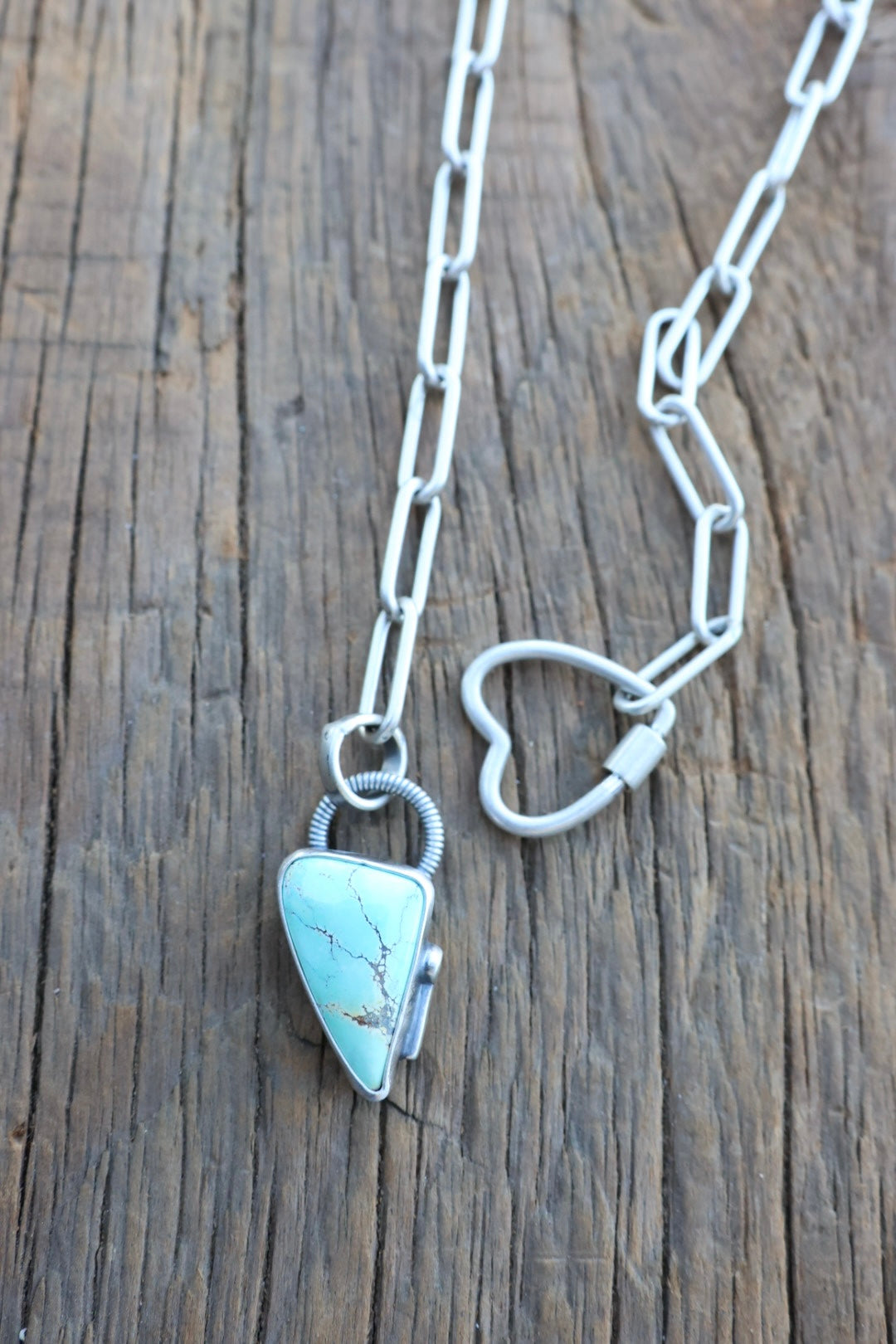 Stone mountian Turquoise paper clip chain with Heart Clasp