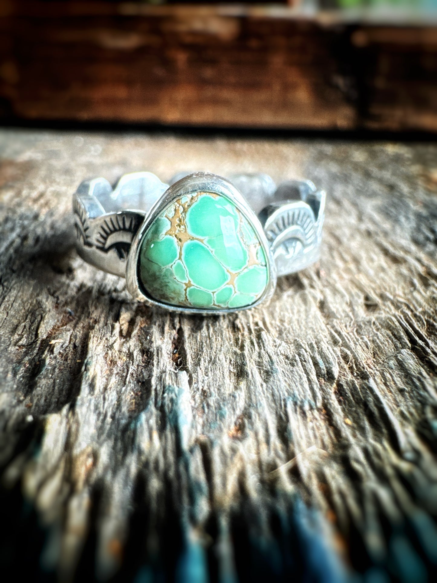 Australian Variscite Hand Stamped Ring Size 9.75