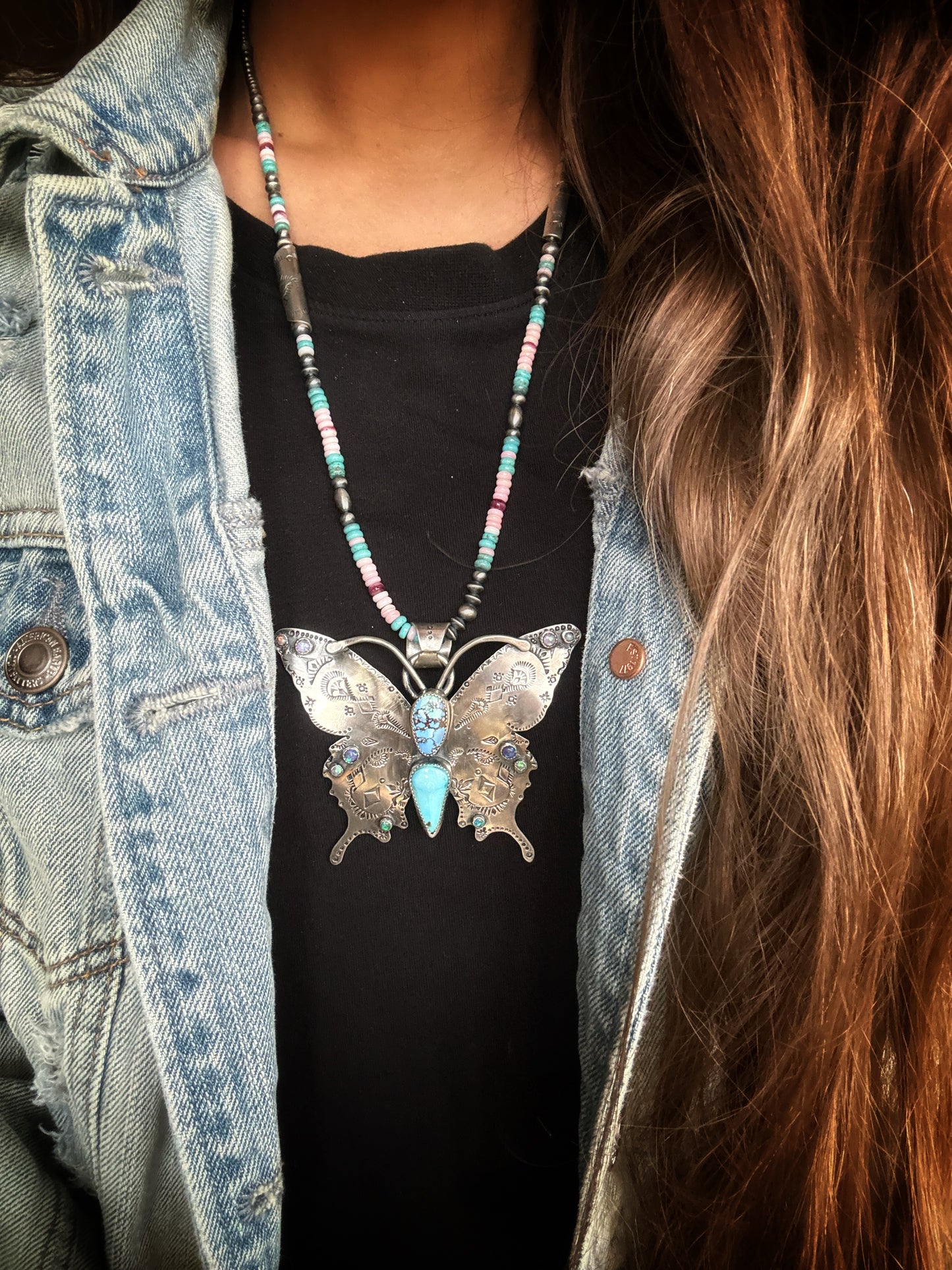 Big butterfly turquoise pendant