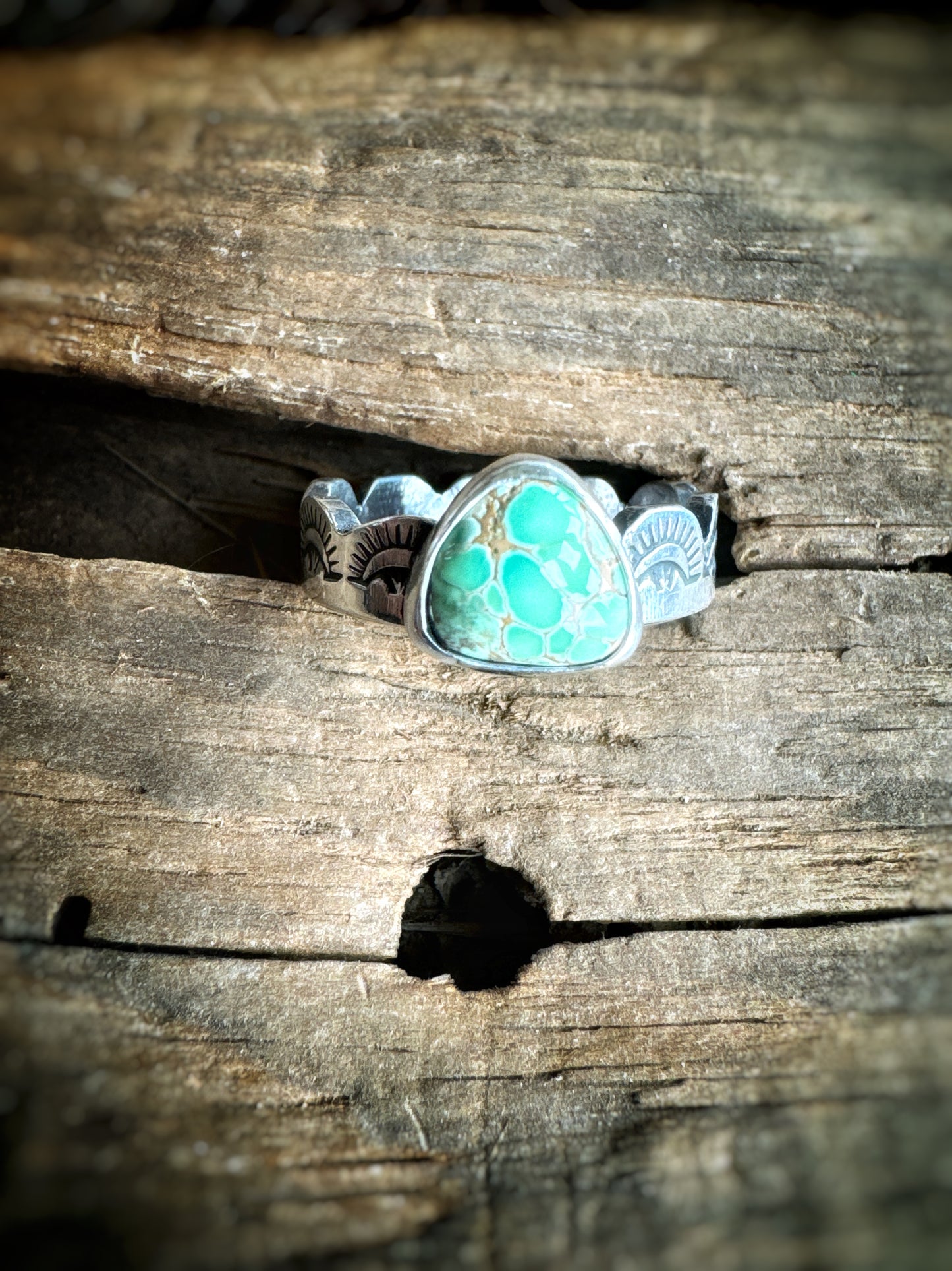 Australian Variscite Hand Stamped Ring Size 9.75