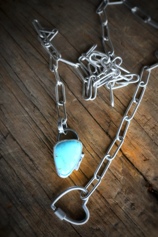 Valley Blue Turquoise paper clip chain with Heart Clasp