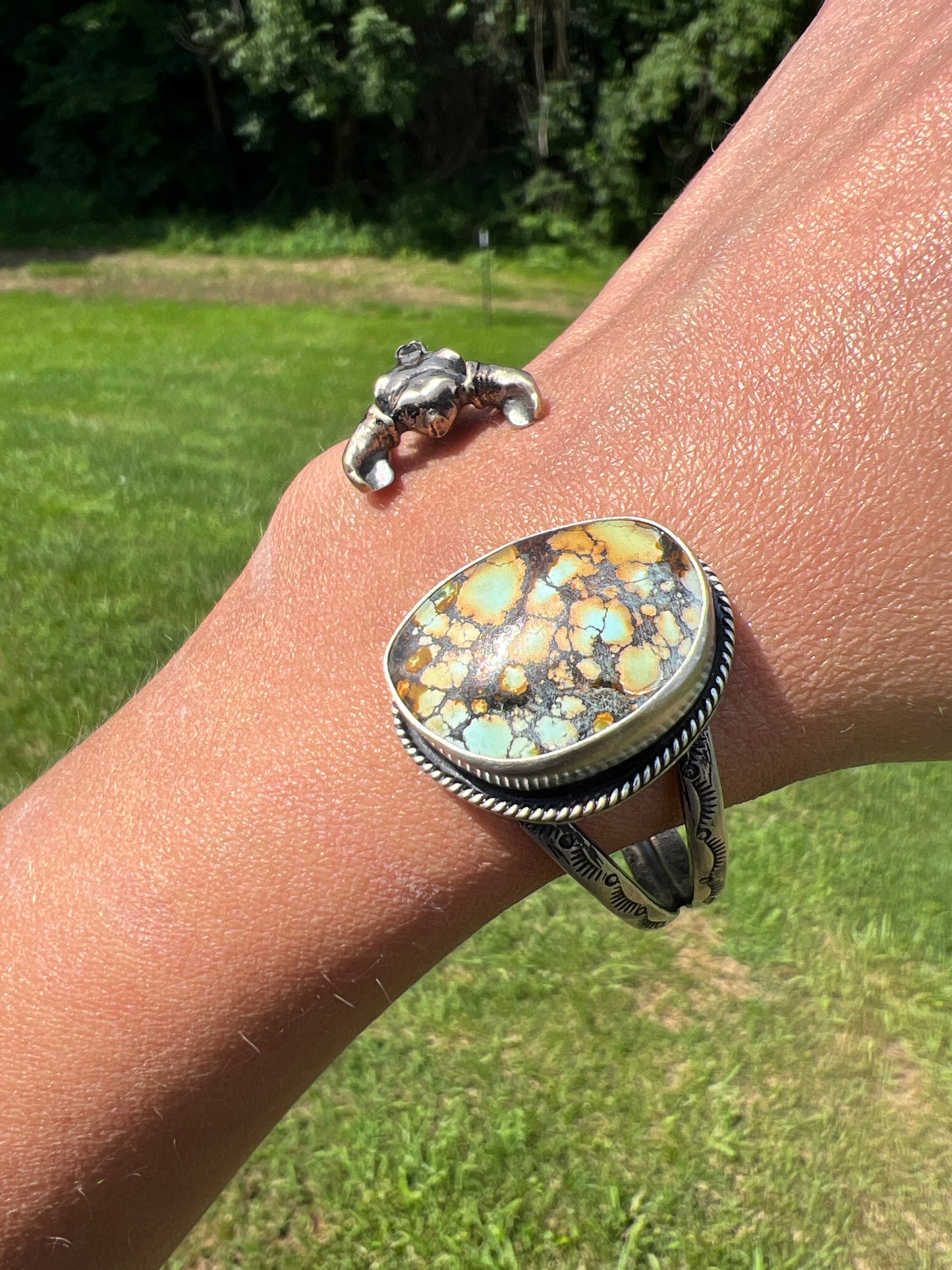 Damele and bronze buffalo skull cuff