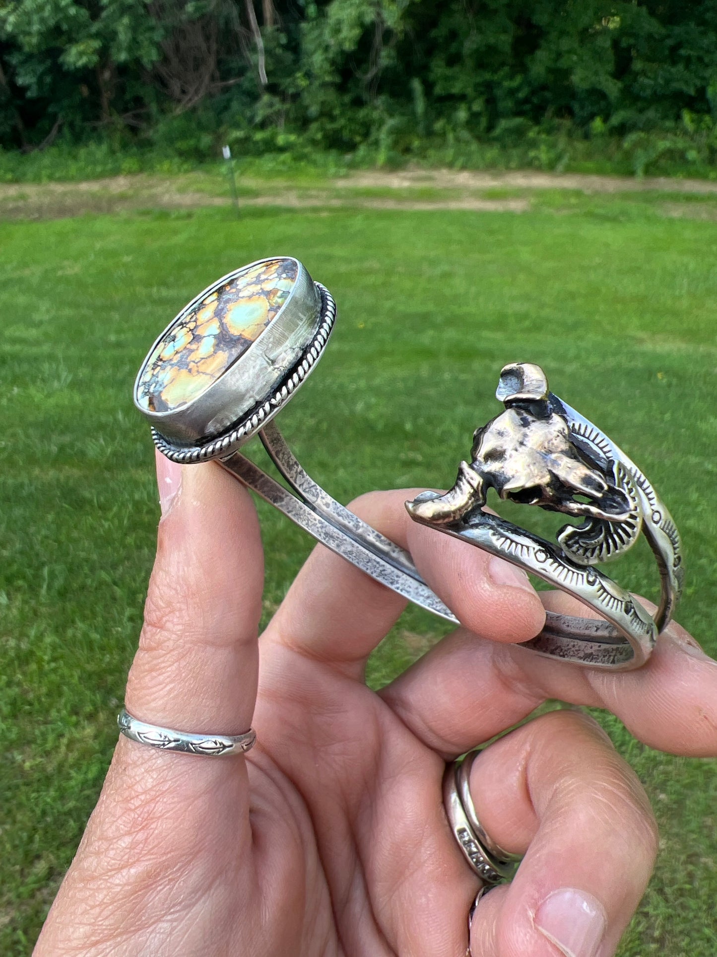 Damele and bronze buffalo skull cuff