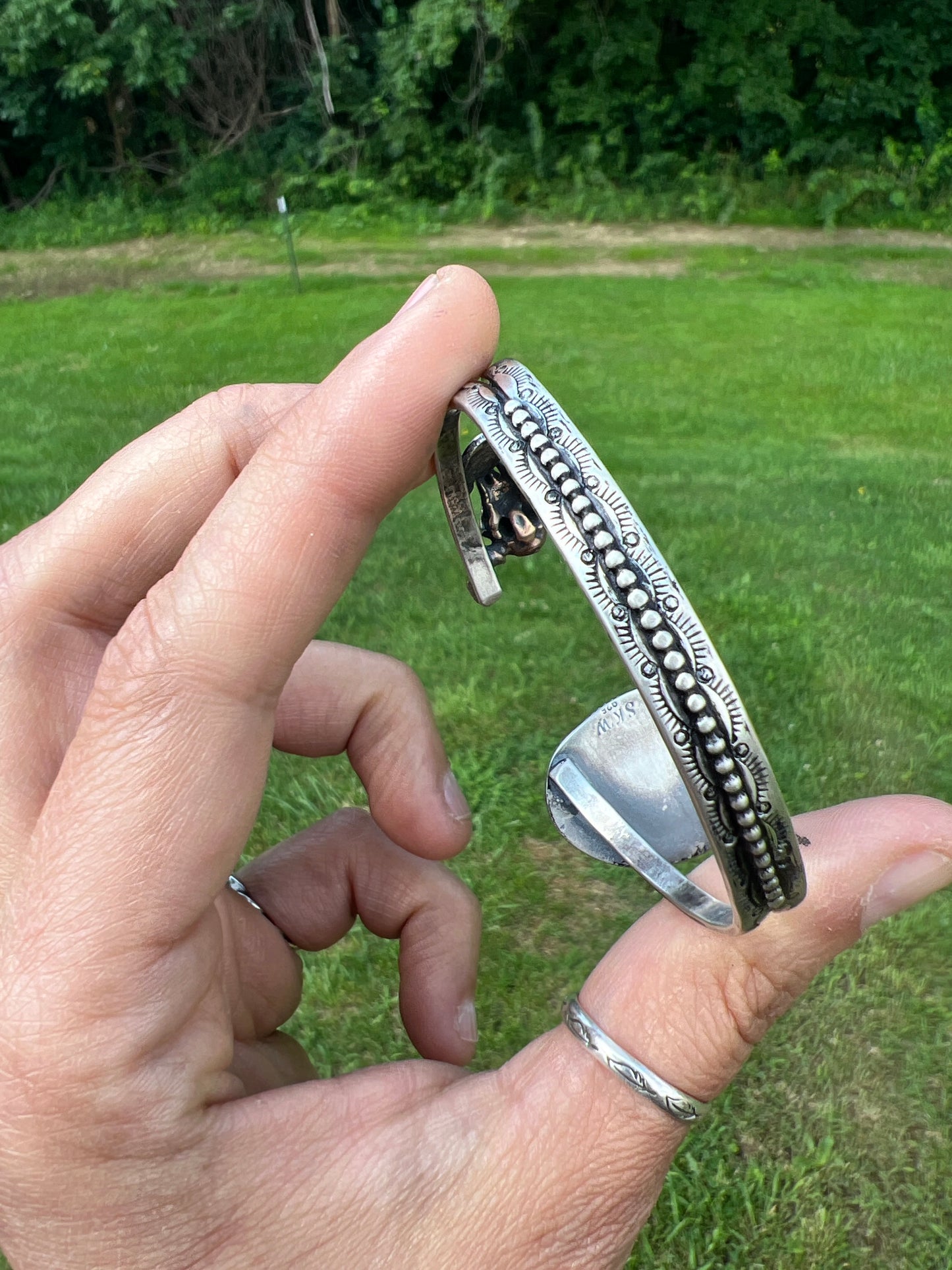 Damele and bronze buffalo skull cuff