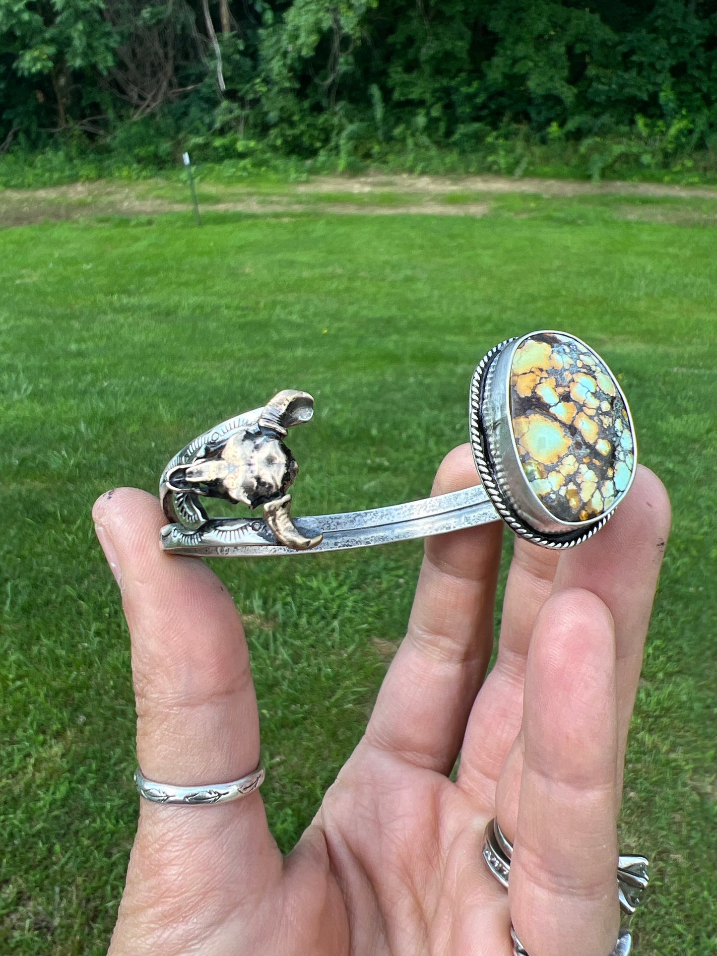 Damele and bronze buffalo skull cuff