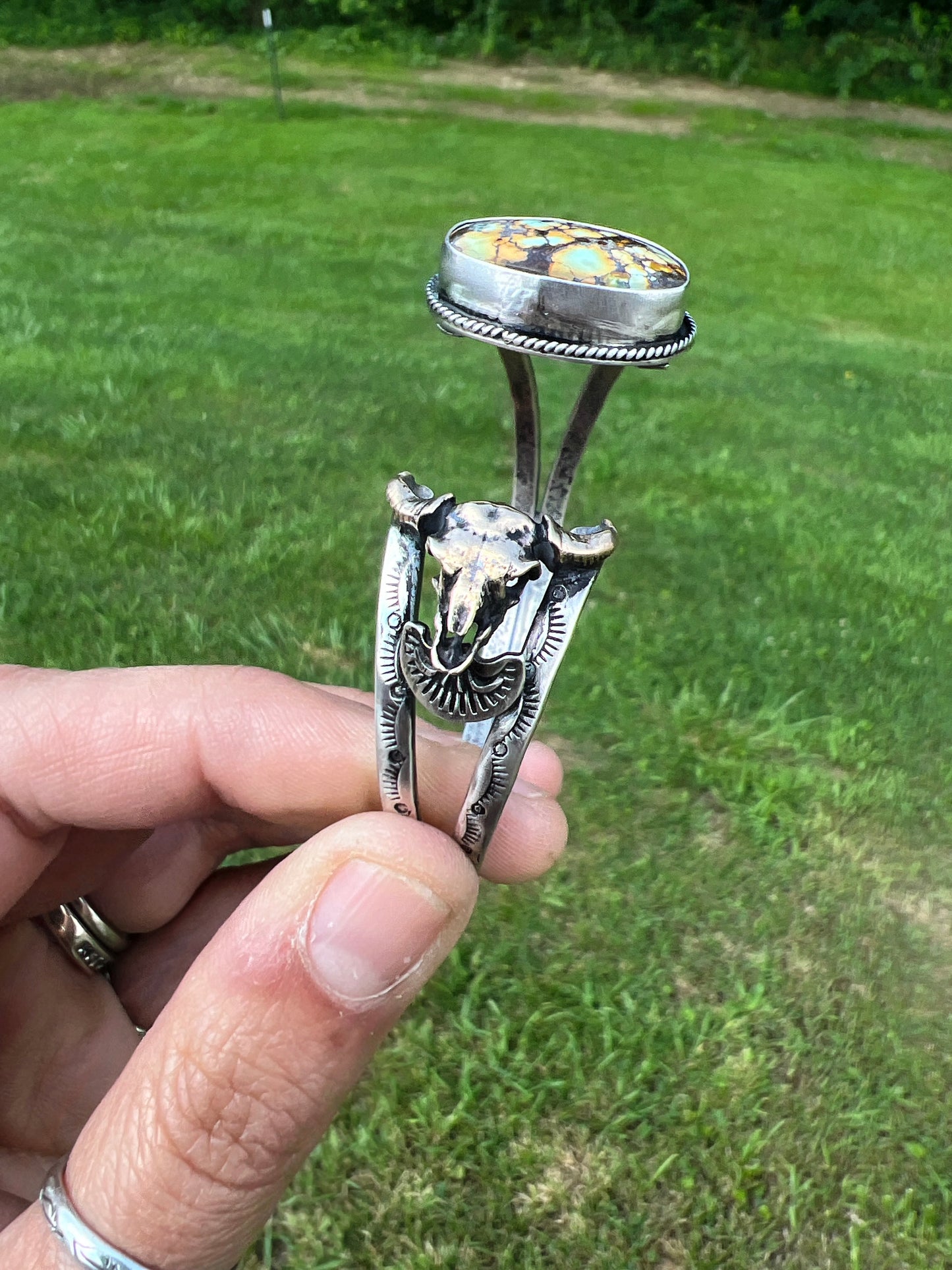 Damele and bronze buffalo skull cuff