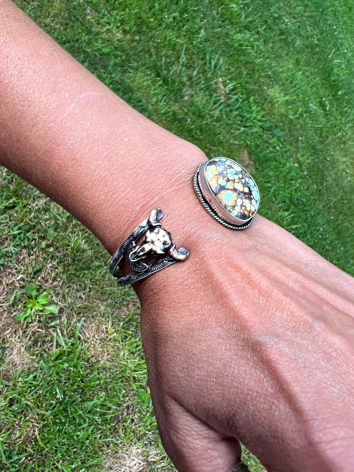 Damele and bronze buffalo skull cuff