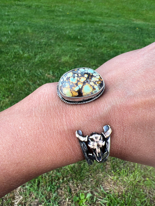 Damele and bronze buffalo skull cuff