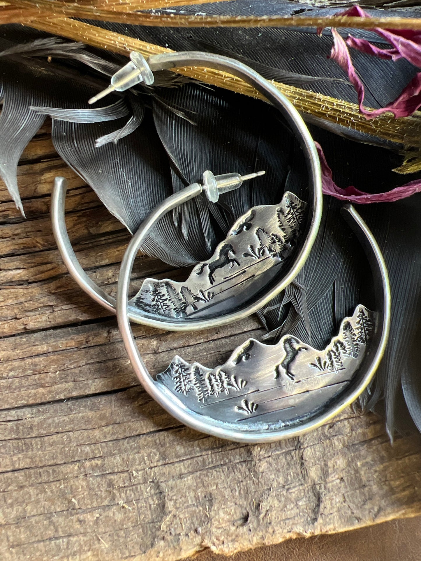 Spirit horse hoop earrings