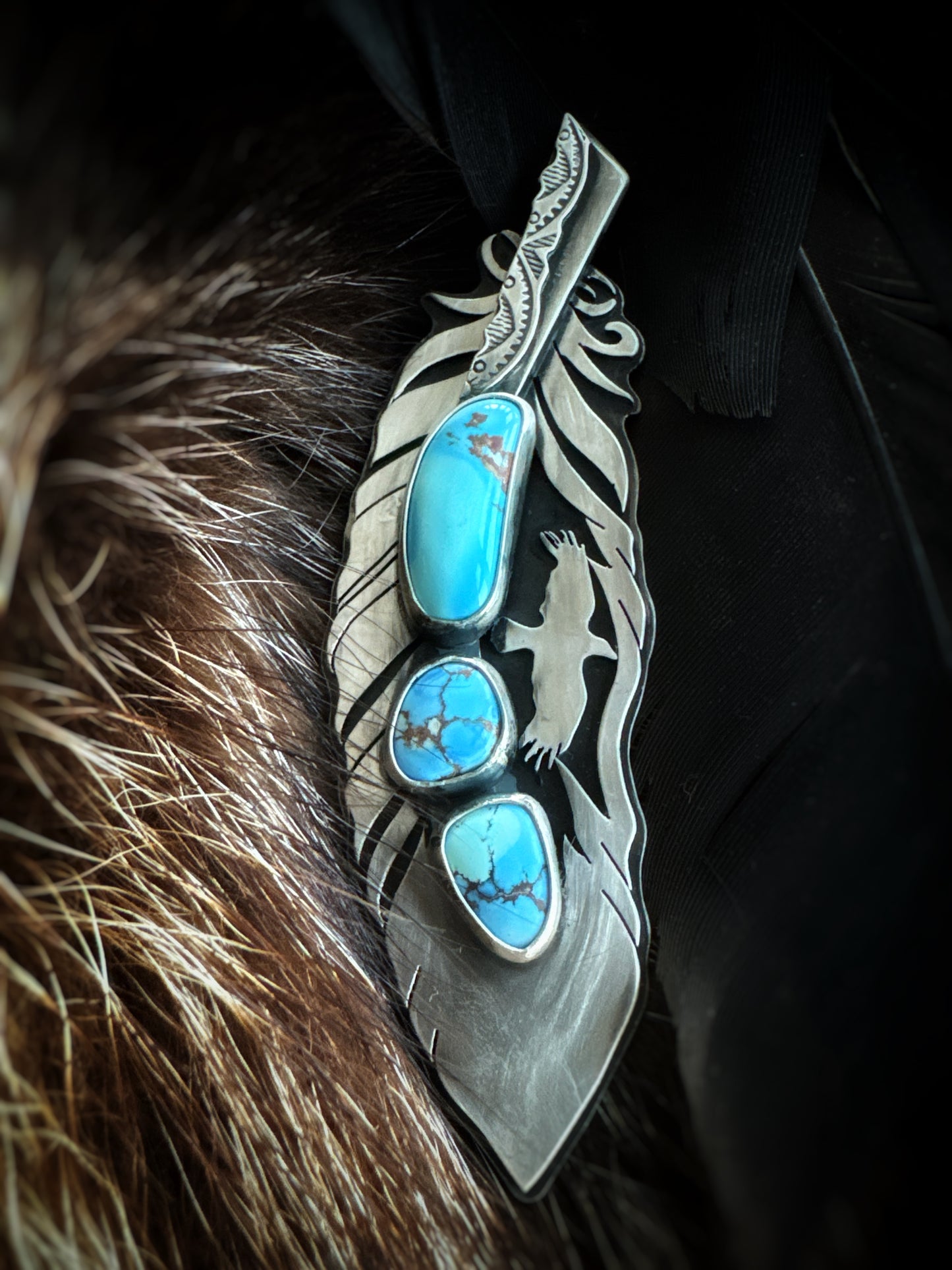 Feather Crow • Golden Hills turquoise Pendant