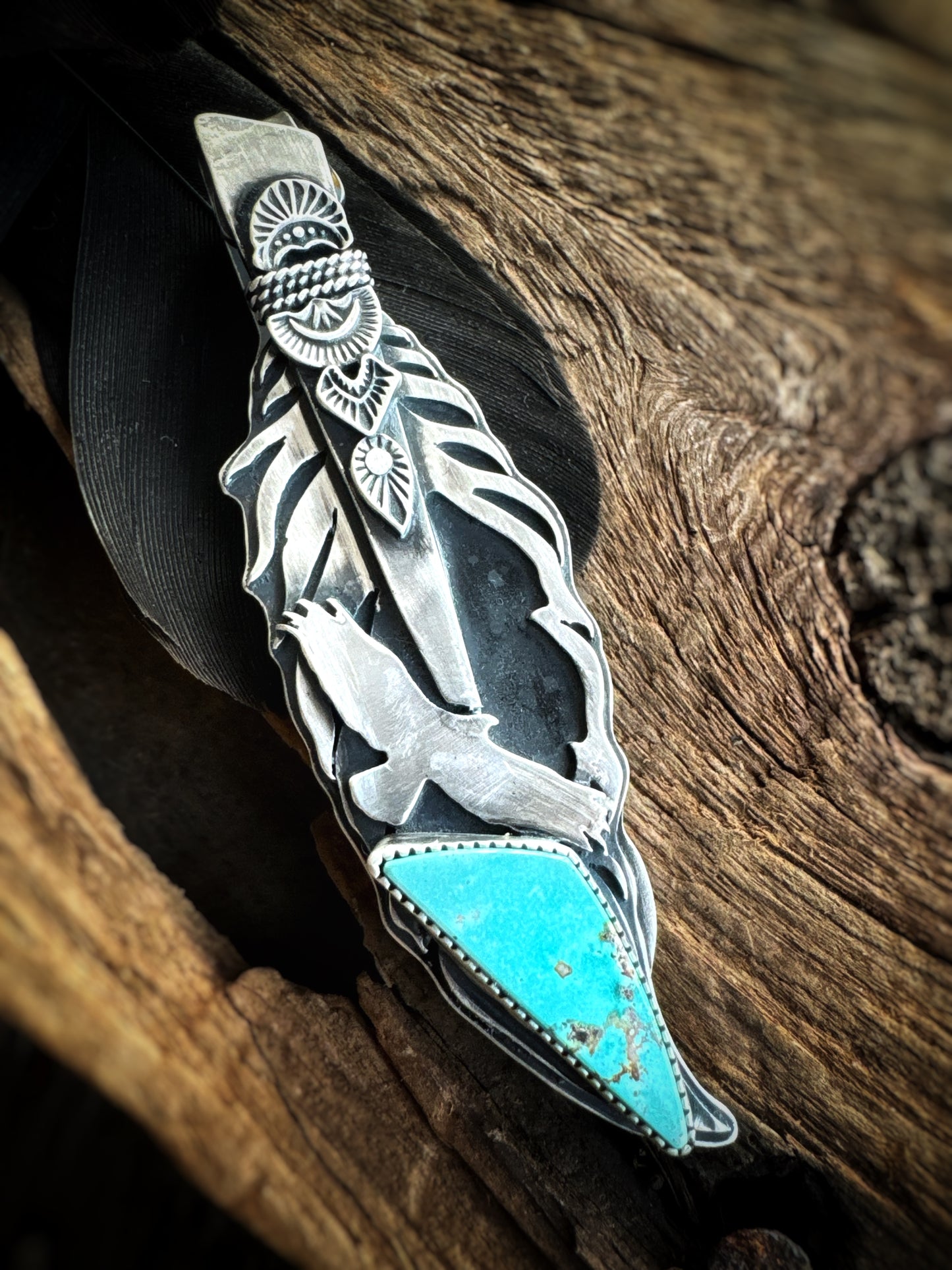 Feather Hat Brim Slider with Blue Gem Turquoise