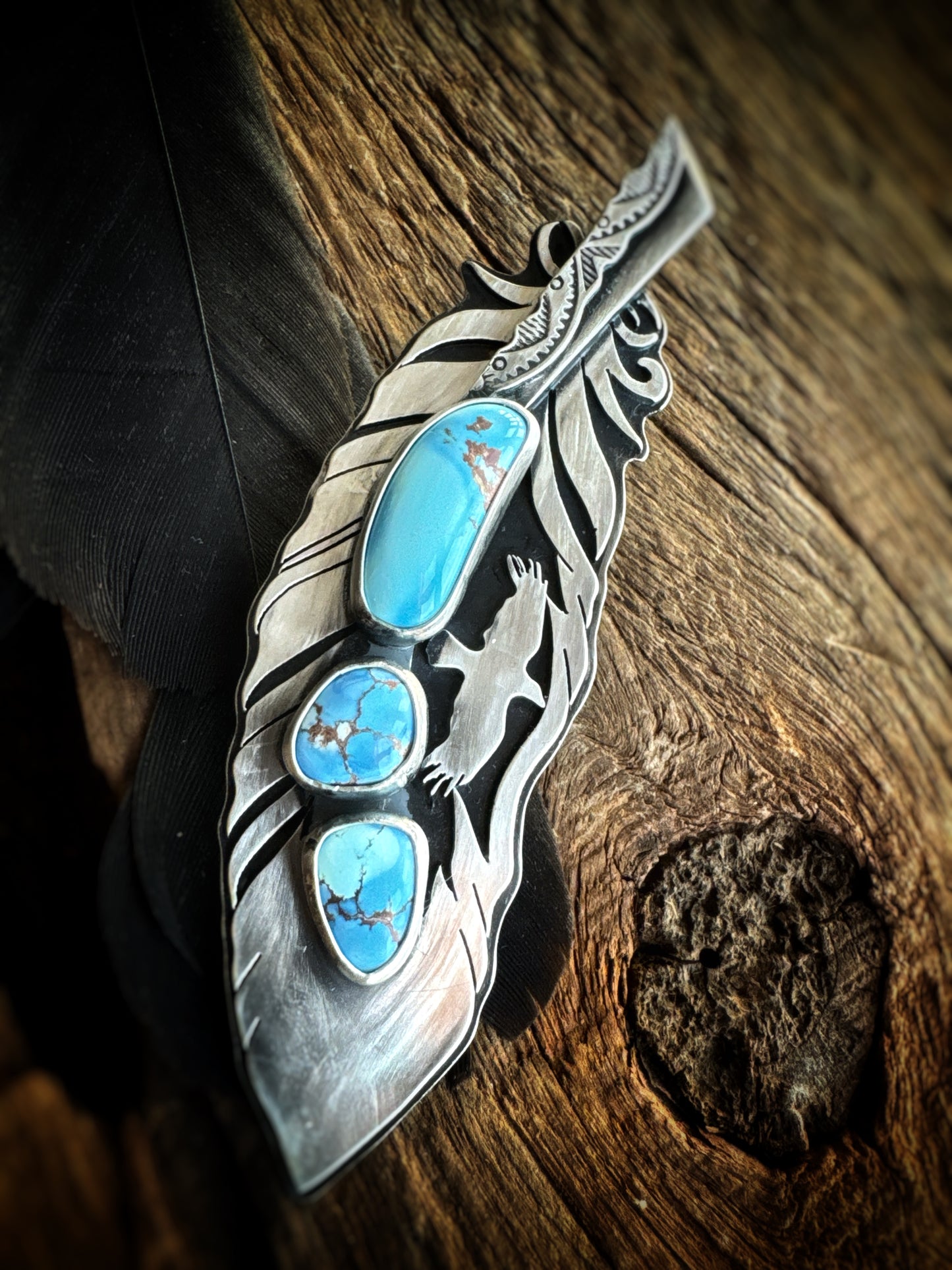 Feather Crow • Golden Hills turquoise Pendant